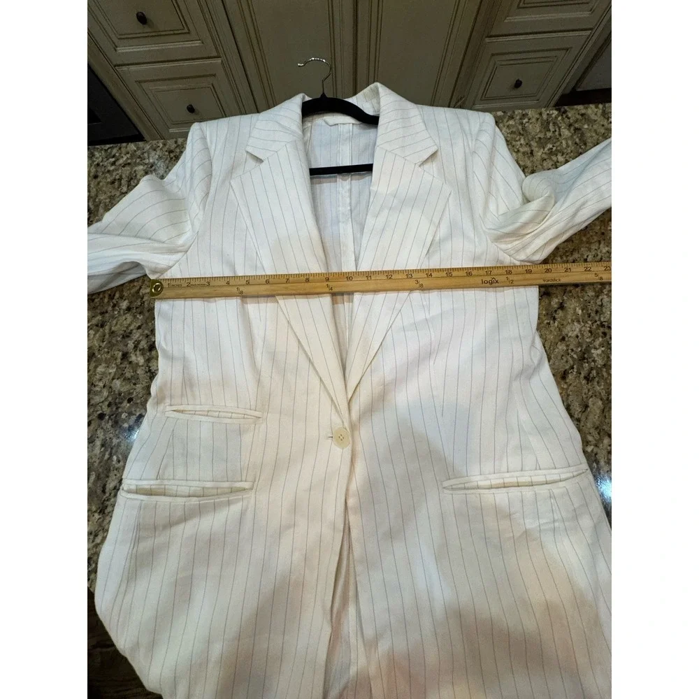 Banana Republic Relaxed Fit Pinstripe Linen Blazer Size 14 Tall 90's